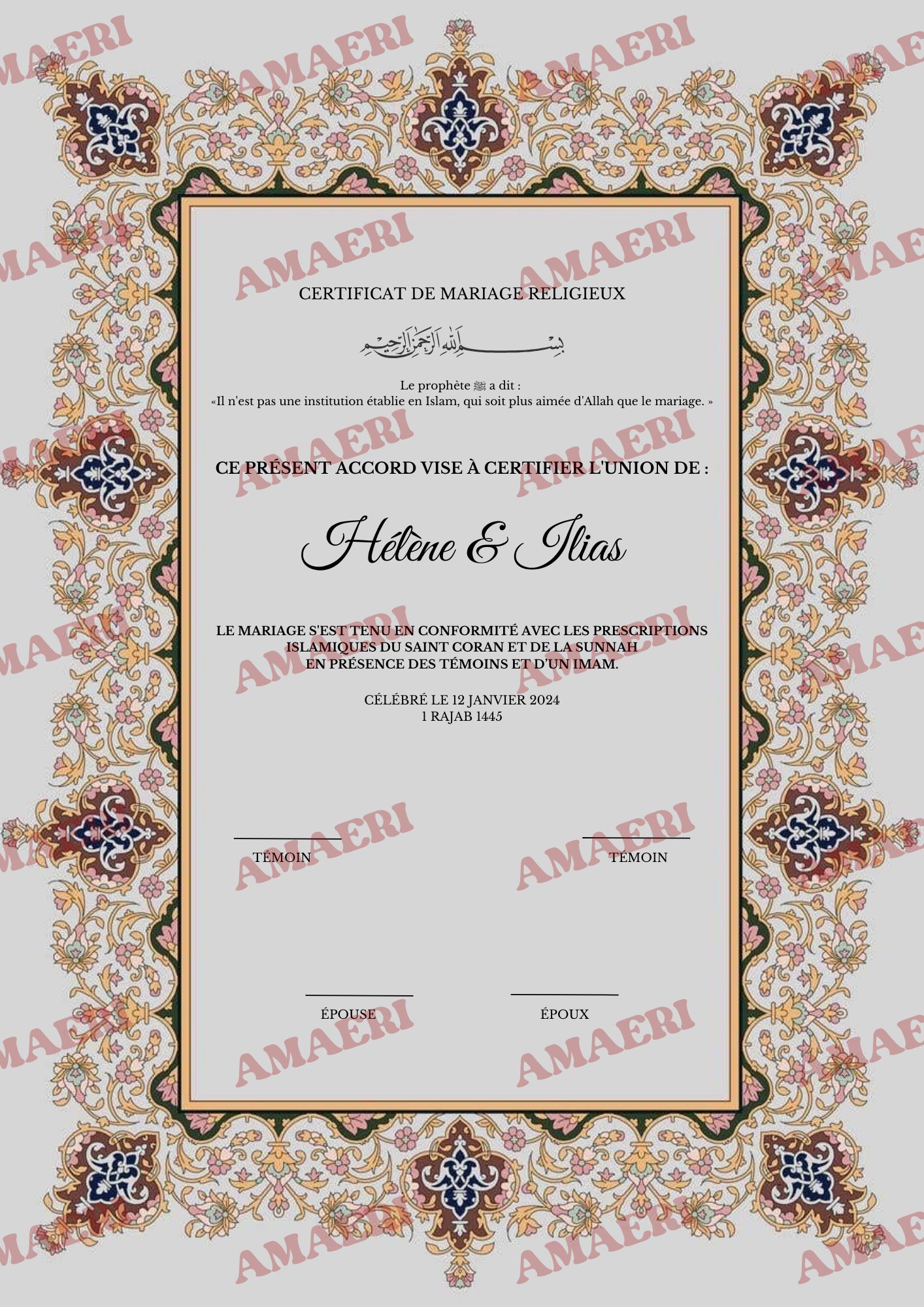 Certificat de mariage Imene