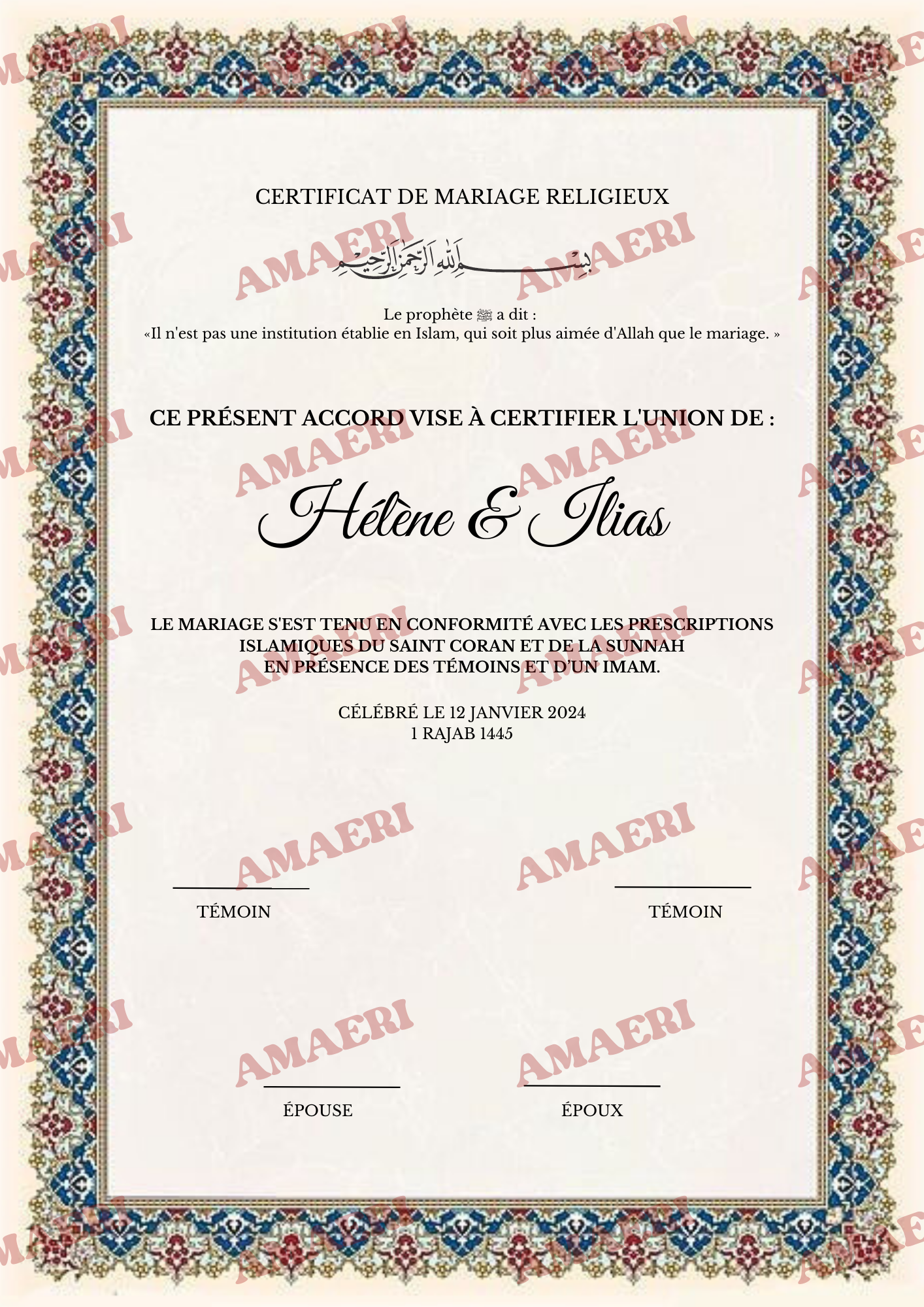 Certificat de mariage Saida