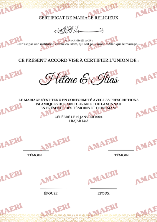 Certificat de mariage Hélène