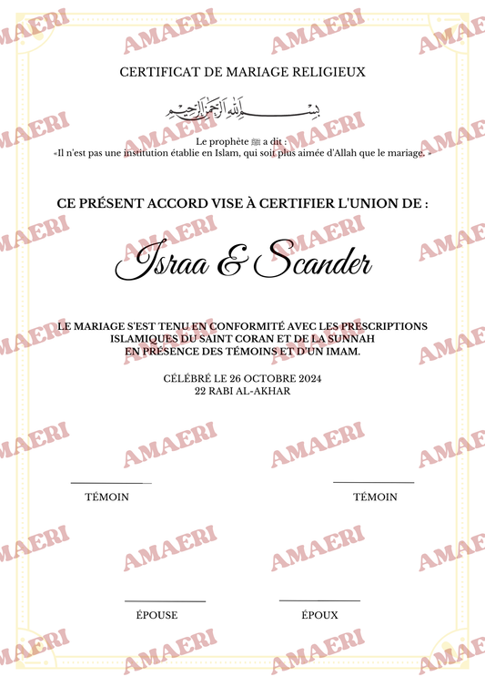 Certificat de mariage Asma
