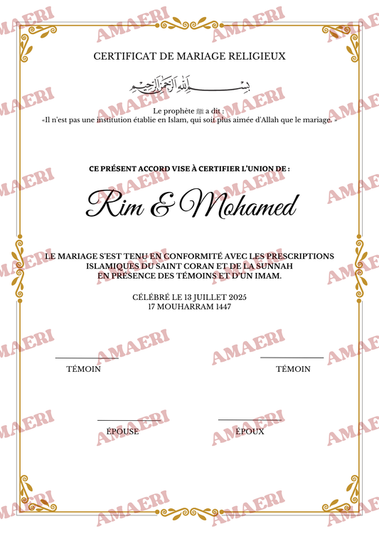 Certificat de mariage Israa