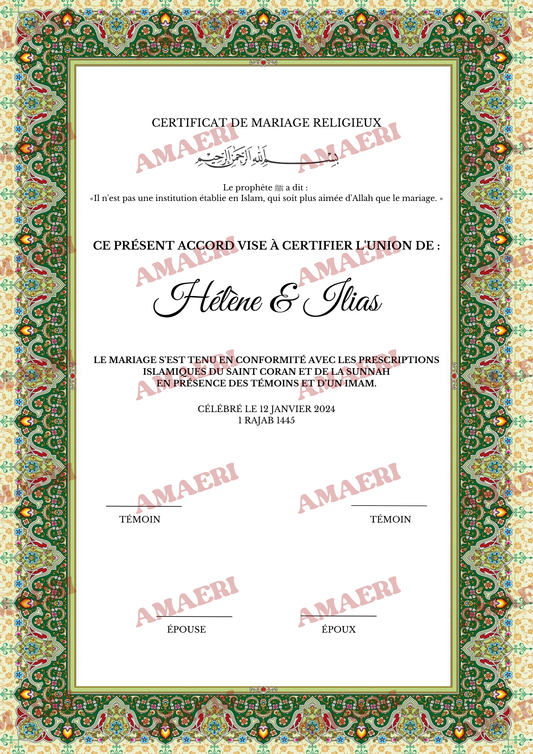 Certificat de mariage Chaima