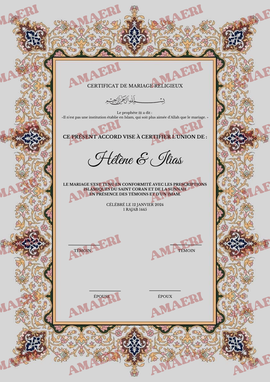 Certificat de mariage Imene