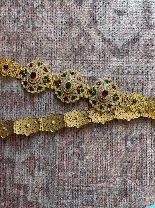 Ceinture effet fleur - rouge et vert